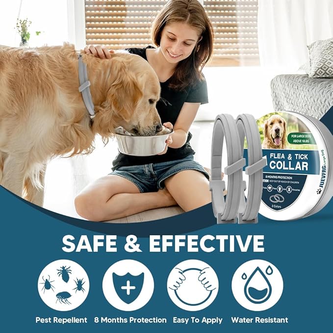 Flea Collar for Dogs, 8 Months Protection Flea & Tick Collars for Dogs, Dog Tick Collar, Adjustable One Size Fits All 2 Count 