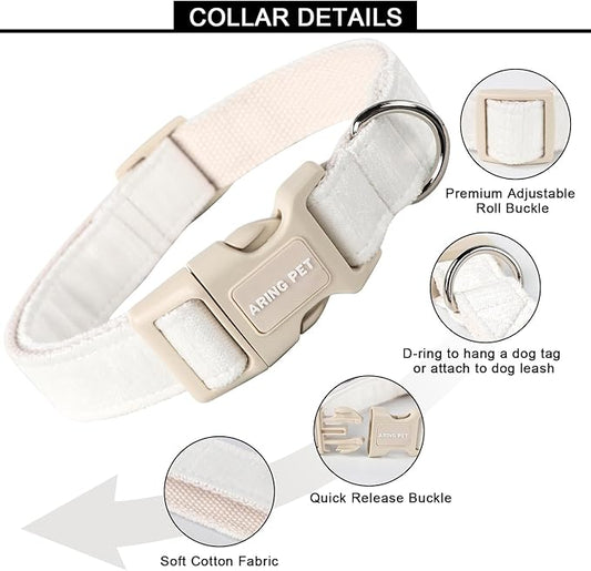 ARING PET White Dog Collar-Adjustable Small Dog Collars, Lightweight Cotton Wedding Pet Collars with Quick Release Buckle for Small Medium Large Dog
