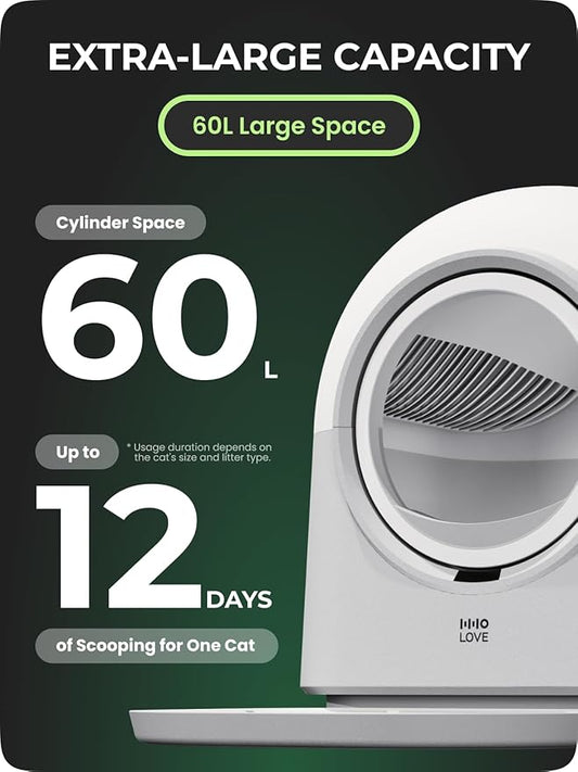 HHOLOVE TYPro Self Cleaning Cat Litter Box Automatic Hands-Free Smart Robot self Cleaning Cat Litter Box for Multiple Cats with APP Control Safe with Litter Mat Waste Bags and Deodorizer