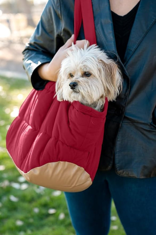 Cozy Plush Pet Carrier Purse - Secure Harness Clip, Lightweight Tote Design for Small Dogs and Puppies (Red)