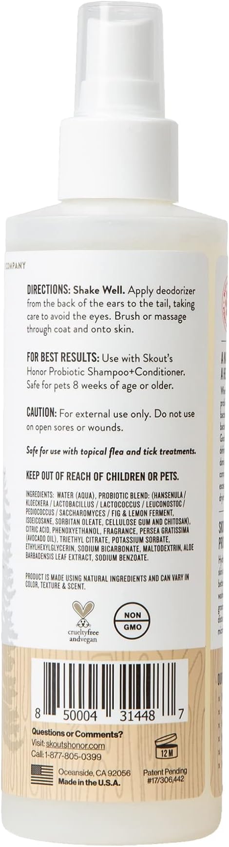 SKOUT'S HONOR Pet Deodorizer Spray- Hydrating Daily-Use with Avocado Oil & Omega-3s, Paraben & Sulfate-Free, 97% Natural, 8oz, Dog of The Woods
