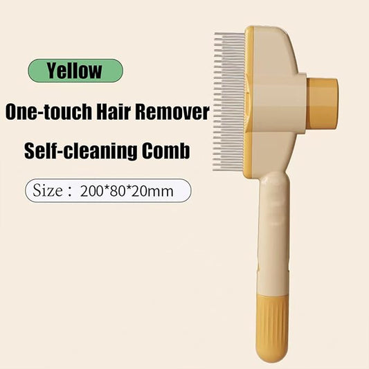 Pet Brush, Hair Grooming Brush Removal Comb, Cat Dog Brush for Massaging and Cleaning Shedding, Multifunctional with Release Button,Yellow