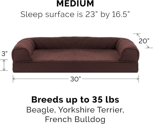 Furhaven Orthopedic Dog Bed for Medium/Small Dogs w/ Removable Bolsters & Washable Cover, For Dogs Up to 35 lbs - Quilted Sofa - Coffee, Medium