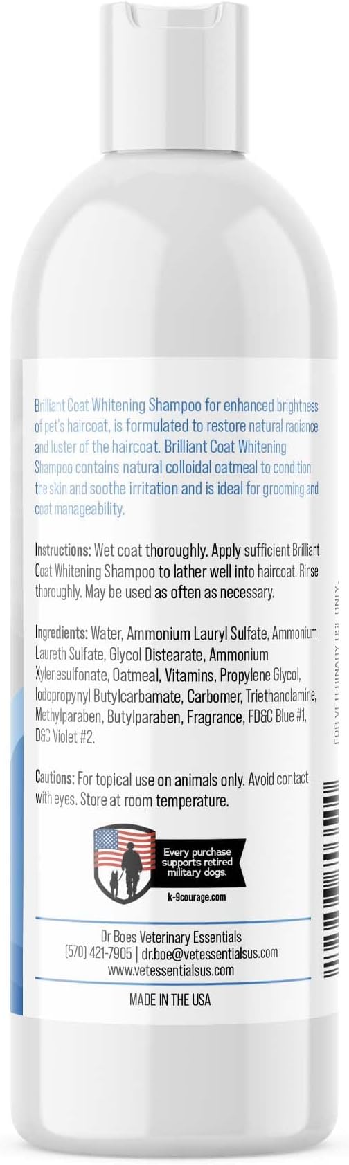 Dr. Boe's Veterinary Essentials BrilliantCoat Whitening Shampoo & Conditioner for Dogs & Cats – with Colloidal Oatmeal, Piña Colada Scent - Brightens & Hydrates Coat, Moisturizes Skin - 12 Fl Oz.