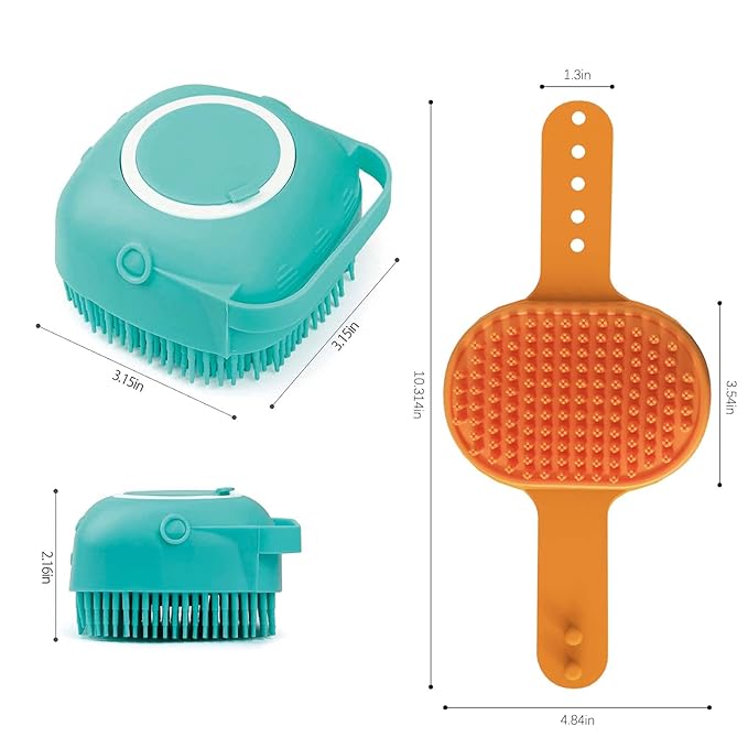 2Pack Dog Bath Brush, Dog Bath Scrubber Shampoo Dispenser Brush, Pet Bath Massage Shower Soap Brush Soft Silicone for Short & Long Haired Dogs and Cats Washing, ISWAYSTORE
