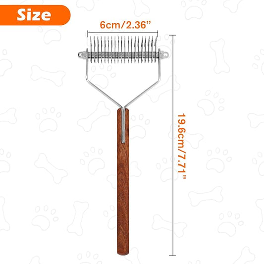 Professional Pet Grooming Brush, Dog Combs with Wood Handle, Double Sided Undercoat Dematting Comb Tool for Dogs and Cats - Remove Loose Hair & Matted Fur