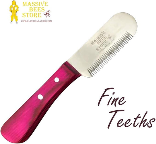 Dog Grooming Coat Stripping Knife Stripper Trimmer Tool Wooded Handle tripping Knives Set of 6 in Stainless Steel non slip tool for grooming dogs (Pink)