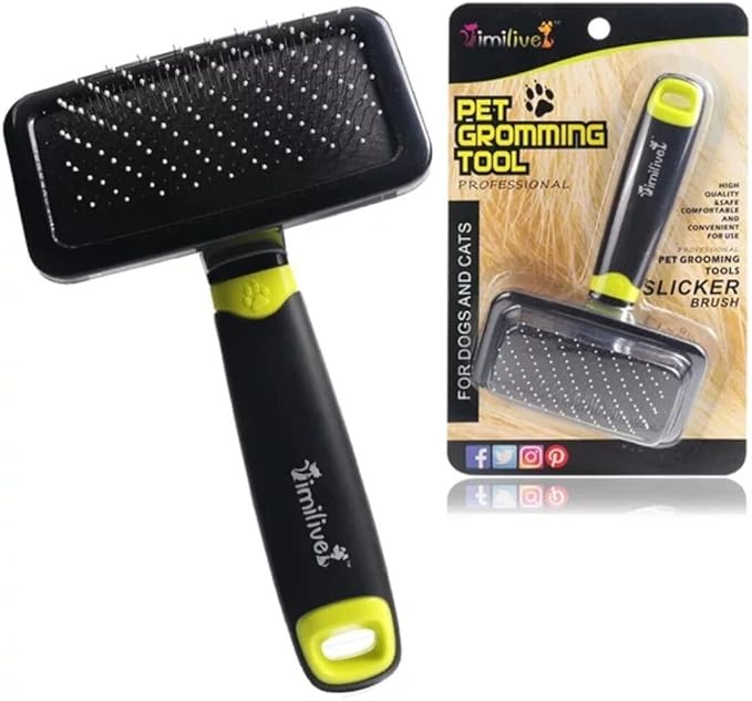 Pet Grooming Brush, Slicker Brushes for Dogs and Cats Long and Thick Hair Best Pet Shedding Tool for Grooming Loose Undercoat, Tangled Knots & Matted Fur.(green)