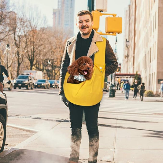 FDJASGY Small Pet Sling Carrier-Hands Free Reversible Pet Papoose Bag Tote Bag with a Pocket Safety Belt Dog Cat for Outdoor Travel Lemon Yellow