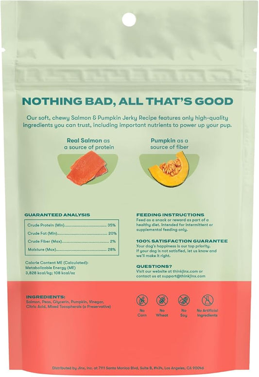 Jinx Tenders Salmon Jerky Dog Treats, All-Natural Ingredients, Soft and Chewy, Low-Calorie, Slow-Smoked Salmon & Pumpkin, No Fillers, 5oz, 6 Pack