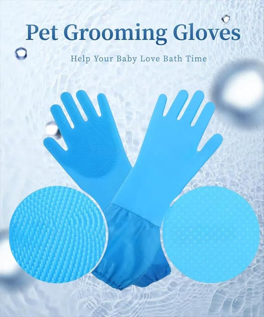 Pet Grooming Gloves - Lengthened Silicone Gloves, High-Density Massage Column Design, Suitable for Bathing and Massaging Cats and Dogs at Home or in Pet Stores