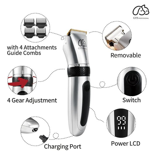 GTS Pet Clippers Professional Dog Grooming kit Adjustable Low Noise High Power Rechargeable Cordless Pet Grooming Tools, Hair Trimmers for Dogs and Cats, Washable(IPX5, with LED Display.