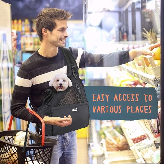 Lukovee Dog Slings for Small Dogs, Hard Bottom Support & Adjustable Soft Padded Shoudler Strap Dog Sling Carrier, Dog Purse with Button Closure & Zipper Pockets (for Pets up to 6 lbs, Black)