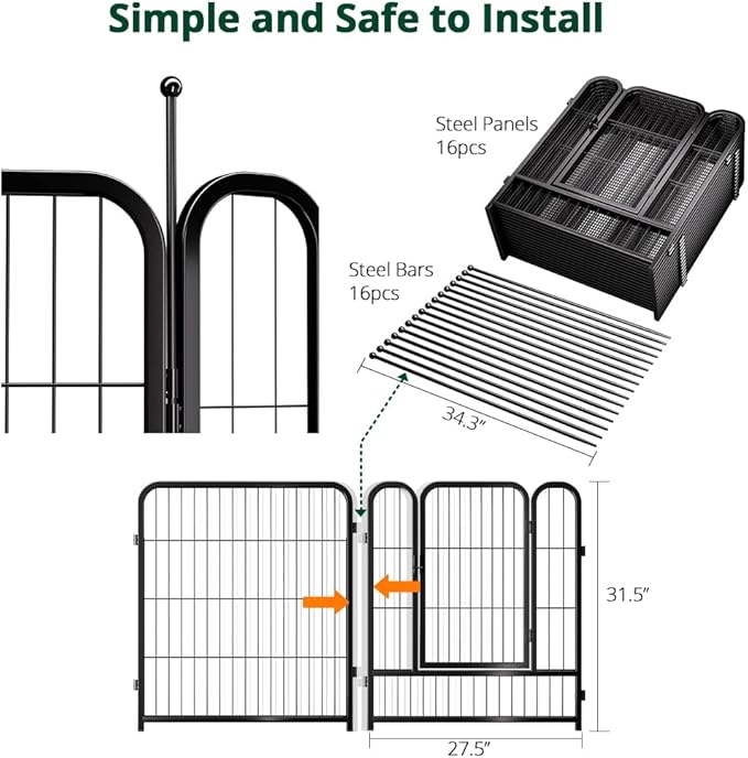 PawGiant Dog Fence Playpen 24”/32”/40” Indoor Outdoor for Small/Medium/Large Dogs, Metal Pet Puppy Cat Exercise Fencing Gate Crate Cage Outside RV, Camping, Yard, Garden