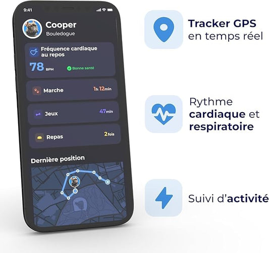 Minitailz - Health & GPS Tracker for Dogs #1 - Cardiac and Respiratory Scan - Real-time Location - Activity and Well-Being Analysis - Compact, Lightweight, and Easy to Install