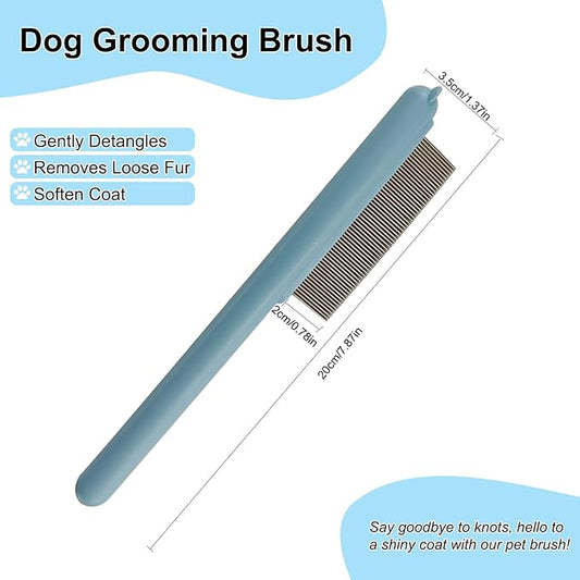 Cute Plastic Dog Comb with Stainless Steel Bristles and Furry Ears Design - Pet Grooming Tool for Removing Dirt and Tangles (Blue)