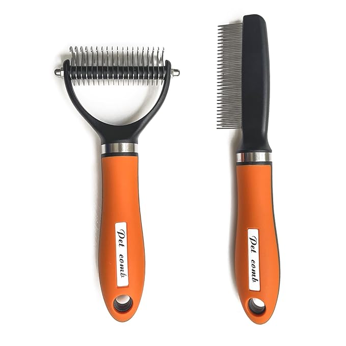 Dog Brush - Reduce Dog Shedding, Long Hair Dog Brush, Orange Set