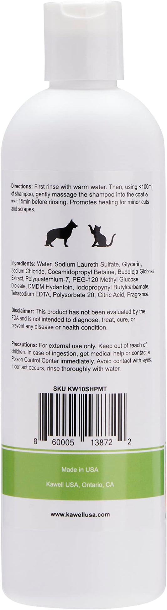 Kawell USA Natural Dog Shampoo for Dry Sensitive Itchy Skin, Hot Spots - Anti-Inflammatory, Antifungal, Anti-Shedding Grooming Shampoo with Matico Healing Properties - for Healthy Skin and Coats, 12oz