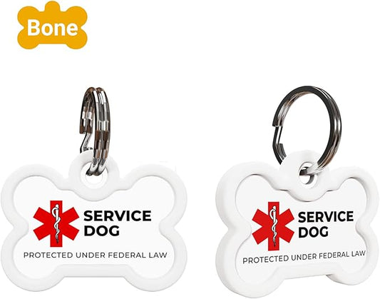 QR Code Pet Tag Service Dog ID - ESA - Emotional Support Service Dog Name Tags (Service Dog, Bone)