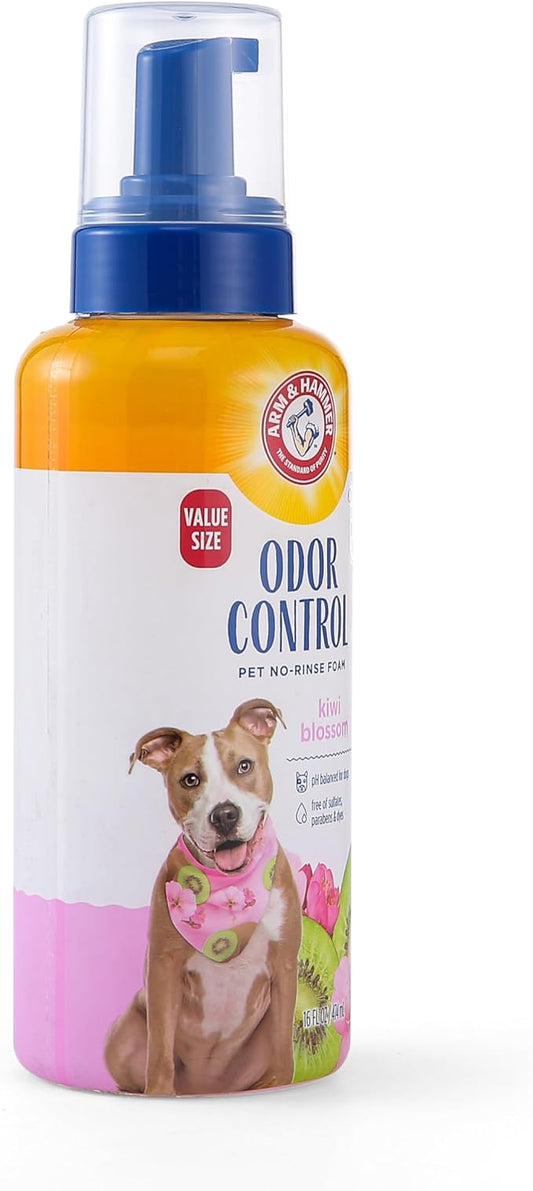 Arm & Hammer for Pets Odor Control Pet No-Rinse Foam with Baking Soda, Kiwi Blossom Scent, Best Odor Eliminating Foam for Dogs and Puppies; Waterless Dog Deodorizer, 16 Fl Oz