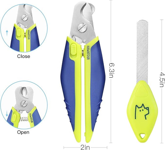 Dog Nail Clippers with Nail File, Professional Pet Nail Trimmers with Safety Guard, Avoid Over Cutting, Grooming Razor for Medium and Large Dog and Cat, Blue Yellow
