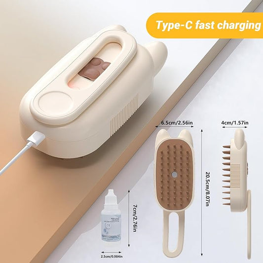 Cat Steam Brush for Shedding, 4 in 1 Rechargeable Steam Brush for Cats and Dogs, Upgraded Steam Groomer Comb for Cleaning Shedding Hair, Multifunctional Hair Removal Comb for Cats & Dogs (Beige)