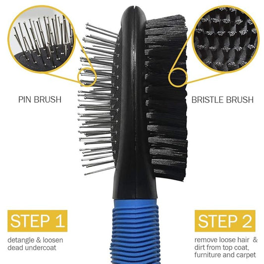 BV Pet Grooming Bristle and Pin Comb Brush, Black and Blue, For all breeds and coat types, Removing Shedding Hair, Brush for Dogs and Cats