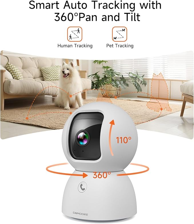 3K Pet Camera, 5G WiFi Indoor Camera with 4x Zoom, Pet/Dog/Baby Camera with Phone app, Human/Pet/Facial Detection, 360 Pan-Tilt AI Tracking, Night Vision, Plug in, Two-way Audio, Privacy Mode