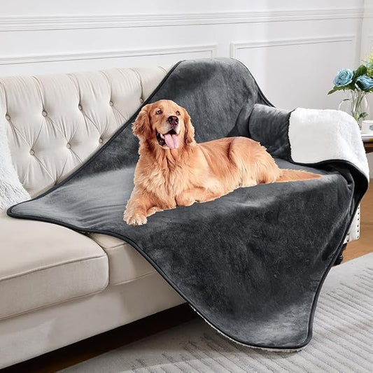 Waterproof Blanket for Bed Couch Sofa, Soft Liquid Pee Proof Pet Blanket for Dog Puppy Cat, Reversible Sherpa Fleece Blanket for Furniture Protector (Dark Grey, 60x80 inches)