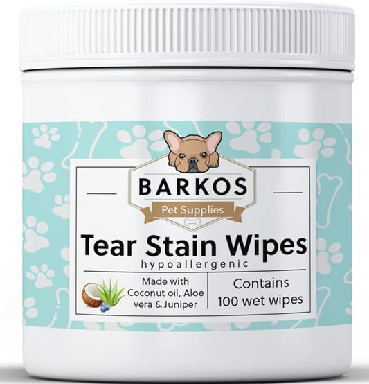 Tear Stain Wipes + Skin Balm For Dogs | Bulldog, French Bulldog, Pug, English Bulldog | Cleans & Soothes Tear Stains, Wrinkles, Folds, Tail Pockets & Paws, Anti-Itch | 100 Soft Cotton Pads
