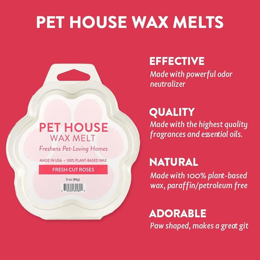 One Fur All Pet House Spring and Summer Wax Melts for Pet Odor, Natural, Plant Based Soy Wax Melts, Long Lasting Fragrance for Fresh Smelling Homes, Fresh Cut Roses