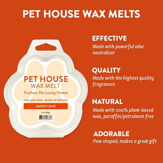 One Fur All Pet House Wax Melts - Candy Cane Pack of 2 - Odor Eliminating, Long-Lasting Scented Wax Melts - Natural, Pet-Friendly