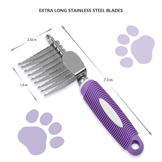 Detangling Pet Comb for Dog & Cat, Grooming Comb with Long & Short Stainless Steel Teeth, Safely Remove Knots & Tangles for Healthy Shiny Coat, Gentle Effective Detangling Tool for Pet Hair (Violet)