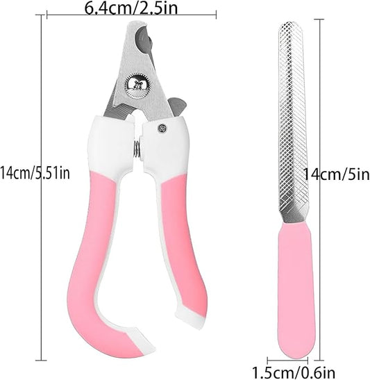 Zoocozy Pet Nail Clippers and File Set - Professional Dog &Cat Nail Trimmer with Safety Guard, for Small Pets Puppies, Kittens, Rabbits with Nail File for Daily Grooming (Pink Colour)