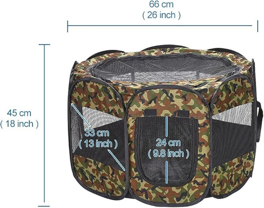 Foldable Pet Dog Playpen, Pop Up Portable Cat Playpen, Indoor/Outdoor for Kitten Puppy Play Pen, Cats Crate Cage Tent with Carrying Bag, 600D Oxford (Camo Green, Small (26"x26"x18"), 8)