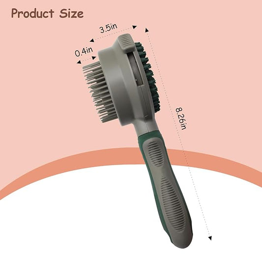 WishLotus Pet Brush, Double Sided Massaging Cat Hair Brush Retractable Self Cleaning Soft Pet Grooming Brush with Comfortable Handle for Grooming and Cleaning Pet Loose Hairs (Green)