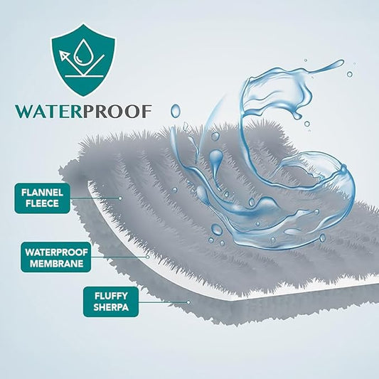 PetAmi WATERPROOF Dog Blanket for Bed, XL Dog Pet Blanket Couch Cover Protector, Sherpa Fleece Leakproof Blanket for Crate Kennel Sofa Furniture Queen Bed Protection Reversible Soft 90x90 Taupe Taupe