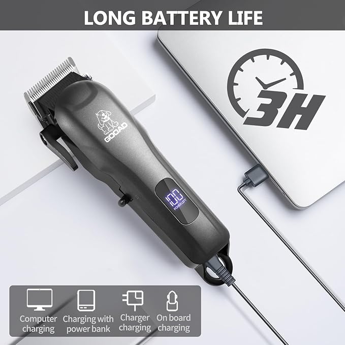 Dog Clippers for Grooming, Cordless,Low Noise, Electric Quiet,Rechargeable, Pet Hair Clippers for Thick Coats, Dog Trimmer Grooming Kit, Shaver for Small and Large Dogs Cats,Black