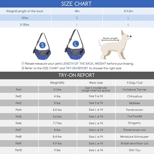 Nobleza Dog Sling Carrier, Mesh Adjustable Pet Sling Puppy Sling Carrier for Small Medium Dog Cat Rabbit (S (up to 5 lbs), Gray Blue)