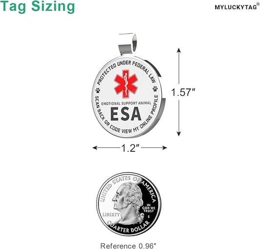 MYLUCKYTAG QR Code ESA Emotional Support Dog ID Tag - Pet Online Profile - Scan QR Receive Instant Pet Location Alert Email