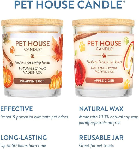One Fur All Pet House Pumpkin Spice and Apple Cider Candles 2 Pack - Plant-Based/Soy Candle - Clean Burning Scented Candles, Long Lasting Pet Odor Candle for Home