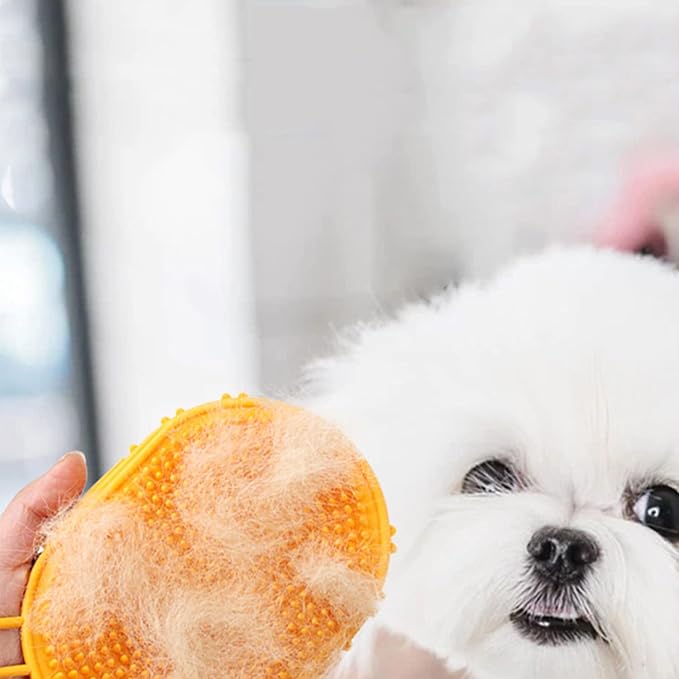 Dog Grooming Shampoo Brush, Pet Soothing Massage Rubber Bristles Curry Comb, Bath Gloves for Dogs and Cats Washing, Double-Sided Available, Yellow