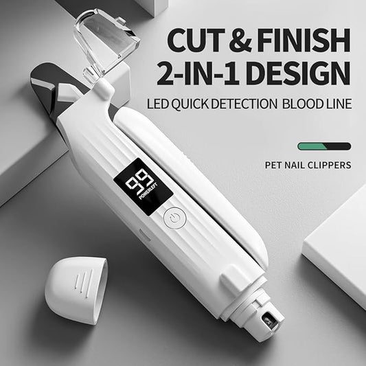 3-in-1 Electric Pet Nail Clipper & Grinder - HD LED Display & High-Hardness Blades | Rechargeable & Ultra-Quiet for All Pets (White)