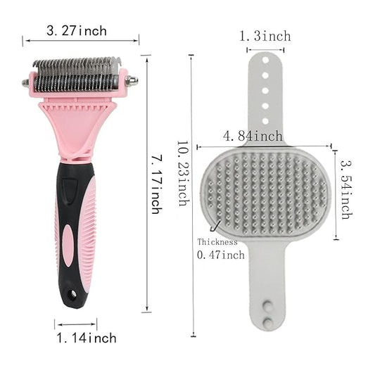 Pet Dematting Comb - 2 Sided Undercoat Rake for Cats & Dogs - Safe Grooming Tool for Easy Mats & Tangles Removing - Medium and Long Haired Cats Dogs Brush for Shedding. (Pink)