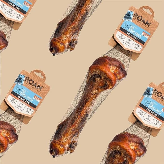 ROAM Pet Treats Boss-trich Bone Pack of 2 for Medium and Large Dogs – Long Lasting Ostrich Dog Bones