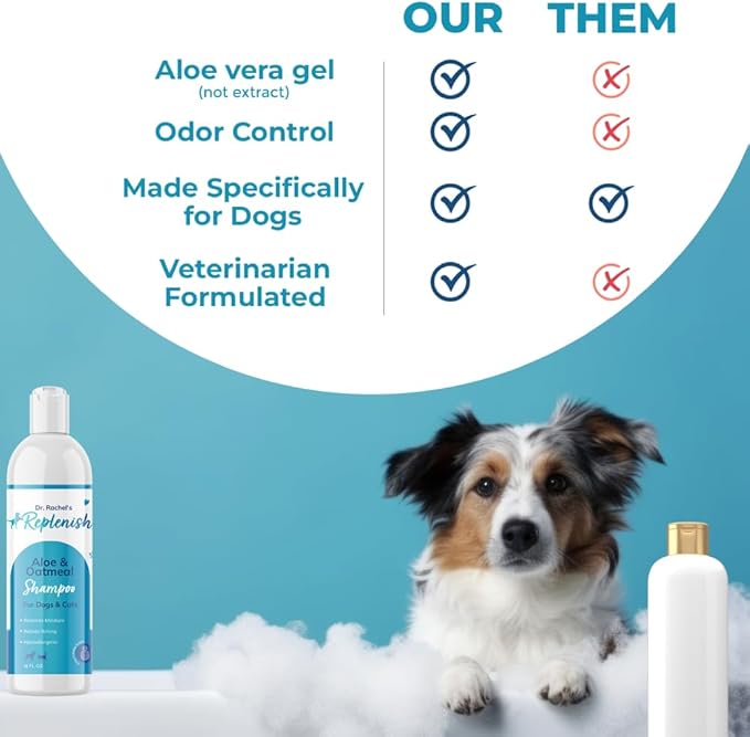 Replenish Aloe and Oatmeal Dog Shampoo -β―Hypoallergenic Pet Shampooβ―forβ―Allergies & Sensitive Skin, Medicated Dog Shampoo for Itching Relief &β―Oatmeal Bath for Dogs Dry Flaky Skin Treatment β 12 Oz