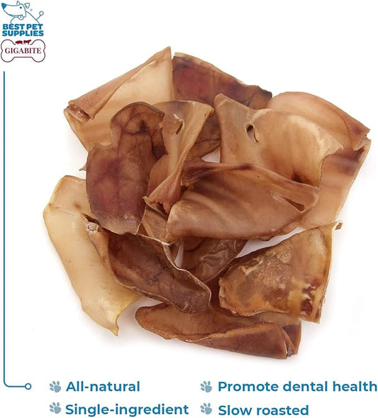 Best Pet Supplies GigaBite Roasted Pig Ears for Dogs, Natural and Healthy Chews, Treats in Whole, Slices, or Sticks, Safe for Puppies and Aggressive Chewers, Clean Teeth and Gums - Pack of 12