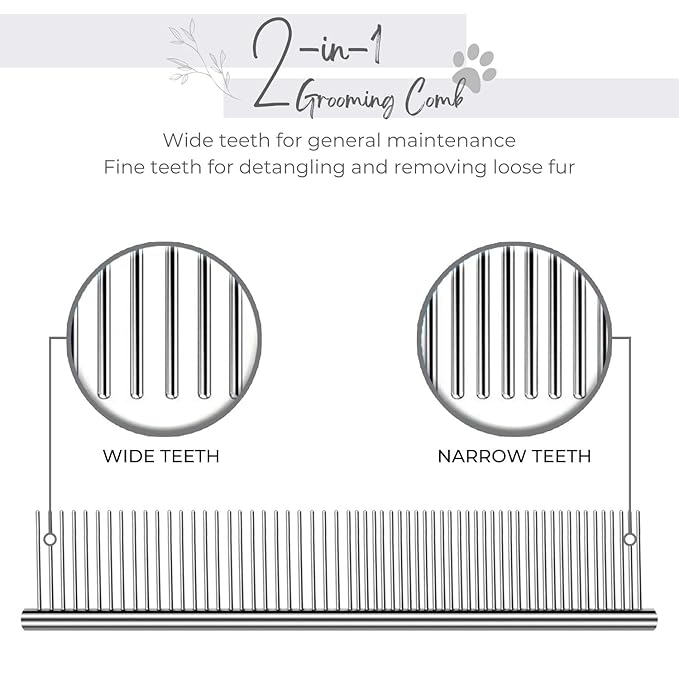 Flexzion Pet Grooming Comb Stainless Steel Cats Dogs Puppy Medium Animals Fur Trimmer Brush Accessory Tool With Smooth Teeth Needle Durable Lightweight -40Mm 1 Medium (40mm)