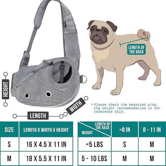 PetAmi Dog Sling Carrier for Small Dogs, Puppy Carrier Sling Purse, Dog Bags For Traveling, Carrying Bag to Wear Medium Cat, Adjustable Crossbody Pet Travel Poop Bag Dispenser, Max 5 lbs, Stripe Black
