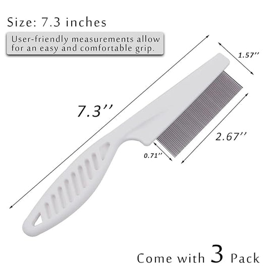 Kopal Flea Combs & Lice Combs for Dogs and Cats, Fine Tooth Combs 3-pc, White